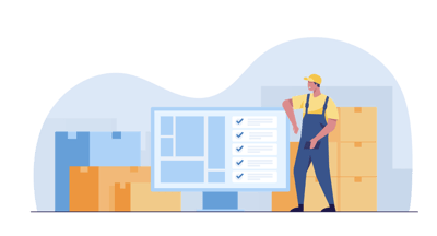 Warehouse inventory and worker graphic