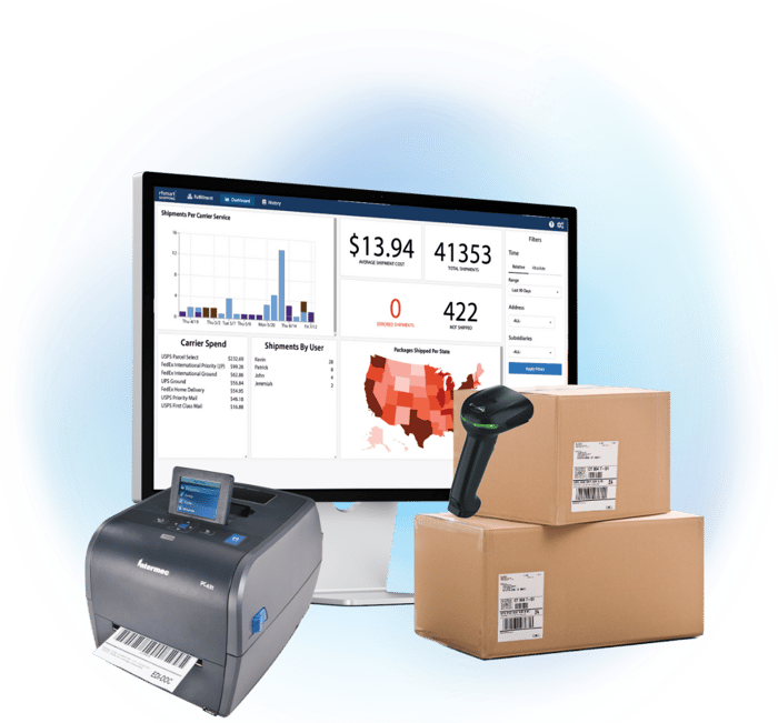 warehouse shipping - shipping dashboard label printer packages wedge scanner
